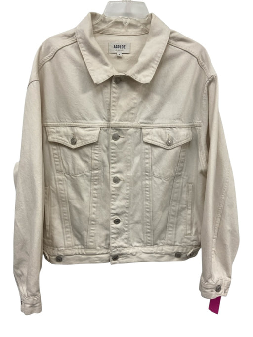 Agolde Size M White Cotton Denim Button Down Collared Long Sleeve Jacket White / M