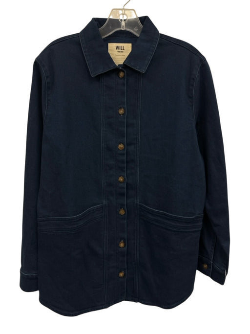 Sezane NWT Size L Dark Denim Cotton Denim Button Down Long Sleeve Shirt Dark Denim / L