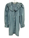 Doen Size S Light Wash Cotton & Acetate Button Neck Lace Trim Pintuck Dress Light Wash / S