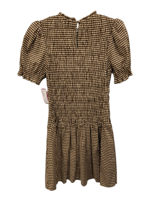 Reformation Size 6 Brown & White Print Cotton Smocked Checkered Dress Brown & White Print / 6