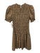 Reformation Size 6 Brown & White Print Cotton Smocked Checkered Dress Brown & White Print / 6
