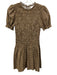 Reformation Size 6 Brown & White Print Cotton Smocked Checkered Dress Brown & White Print / 6