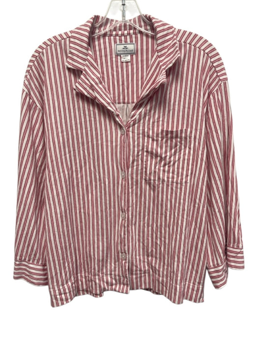 Petite Plume Size S Red & White Print Pima Cotton Horizontal Stripes Pant Set Red & White Print / S