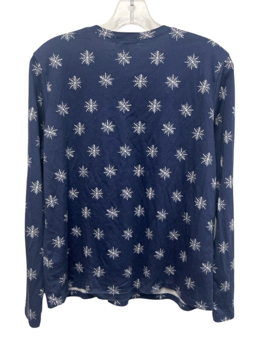 Laer Size M Navy Blue & White Pearl Pima Cotton Snowflake Long Sleeve Short Set Navy Blue & White Pearl / M