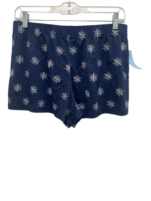 Laer Size M Navy Blue & White Pearl Pima Cotton Snowflake Long Sleeve Short Set Navy Blue & White Pearl / M