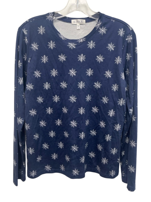 Laer Size M Navy Blue & White Pearl Pima Cotton Snowflake Long Sleeve Short Set Navy Blue & White Pearl / M
