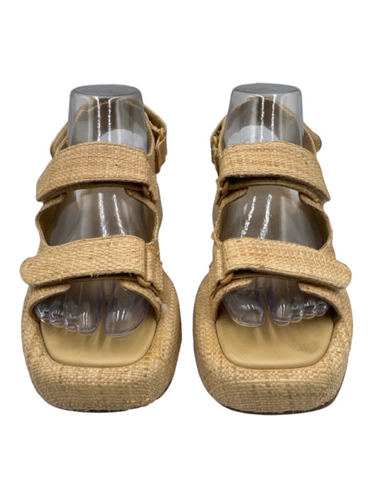 Ganni Shoe Size 7 Straw Beige Straw Woven Velcro Platform Flat Sandals Straw Beige / 7