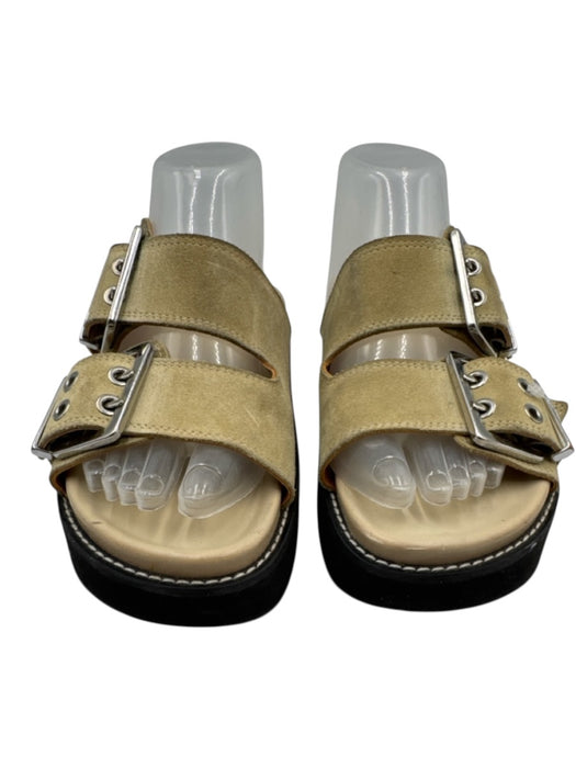 Ganni Shoe Size 7 Taupe & Black Suede Buckles Platform silver hardware Sandals Taupe & Black / 7