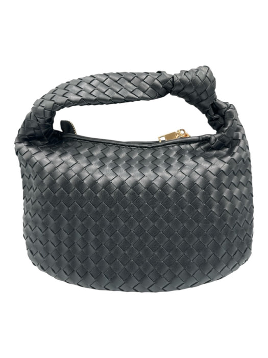 Melie Bianco Black Faux Leather Woven Knot Zip Bag Black / Small