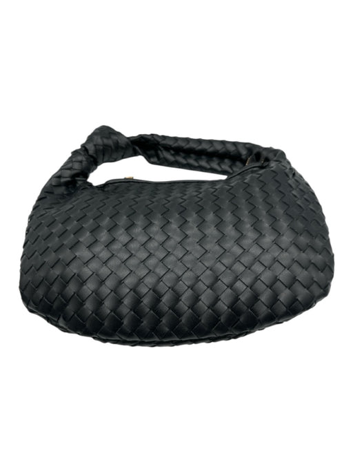 Melie Bianco Black Faux Leather Woven Knot Zip Bag Black / Small