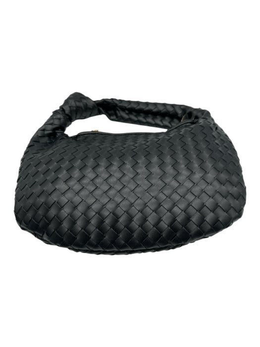 Melie Bianco Black Faux Leather Woven Knot Zip Bag Black / Small