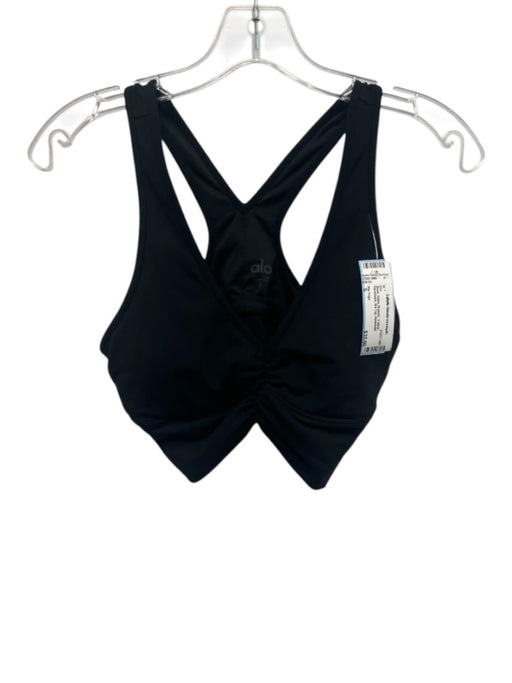 Alo Yoga Size S Black Nylon Ruched V Neck Racerback Bra Top Bra Black / S