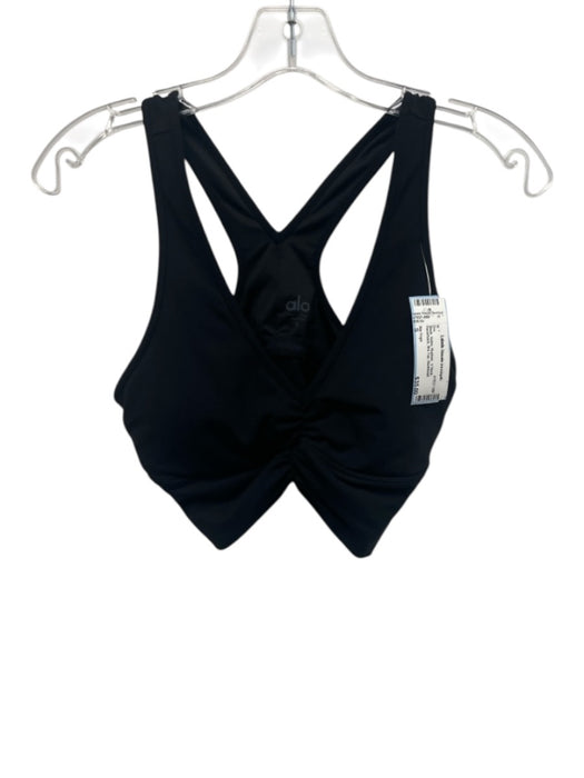 Alo Yoga Size S Black Nylon Ruched V Neck Racerback Bra Top Bra Black / S