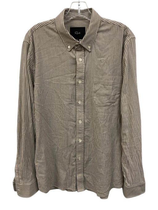 Rails Size M Taupe & Beige Cotton Blend Button Vertical Stripes Collar Top Taupe & Beige / M