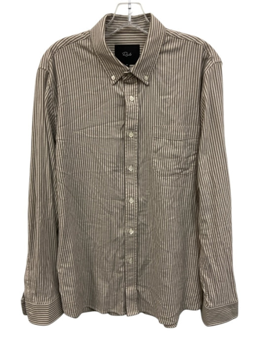 Rails Size M Taupe & Beige Cotton Blend Button Vertical Stripes Collar Top Taupe & Beige / M