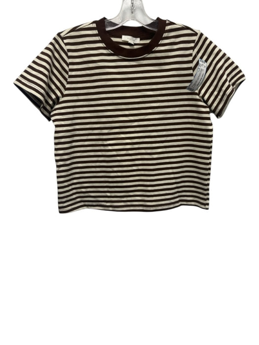 All:Row Size S Brown & Cream Cotton Horizontal Stripes Short Sleeve T Shirt Top Brown & Cream / S