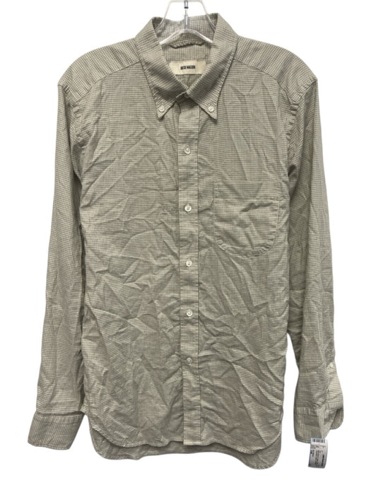 Buck Mason Size S/M Moss Green & Cream Cotton Checked Long Sleeve Button Top Moss Green & Cream / S/M