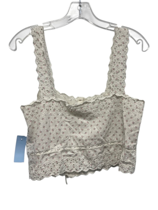 Sezane Size S / 38 White & Pink Print Cotton Eyelet Button Floral Tie Front Top White & Pink Print / S / 38
