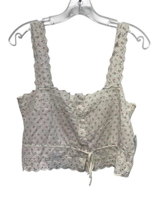 Sezane Size S / 38 White & Pink Print Cotton Eyelet Button Floral Tie Front Top White & Pink Print / S / 38