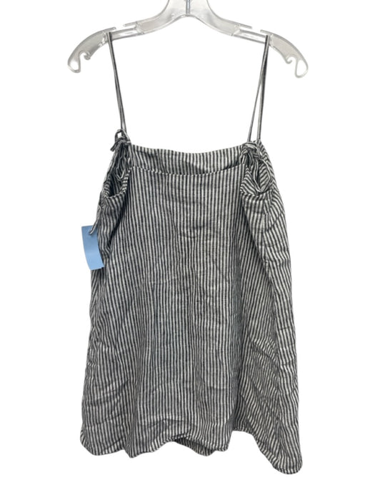 Reformation Size S Gray & White Linen Vertical Stripes Tie Sleeve Dress Gray & White / S