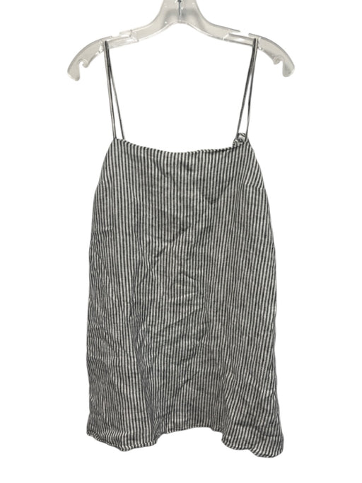 Reformation Size S Gray & White Linen Vertical Stripes Tie Sleeve Dress Gray & White / S