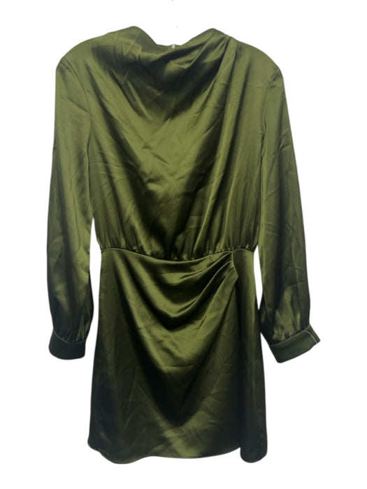 Zara Size S Dark Green Polyester Side Gather Long Sleeve Mock Neck Dress Dark Green / S
