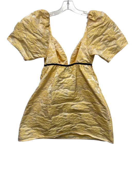 Ganni Size XS / 34 Yellow & Black Polyester Floral Jacquard V Neck Dress Yellow & Black / XS / 34