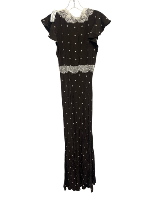 Rails Size XS Brown & White Print Rayon Blend Lace Trim Polka Dot Maxi Dress Brown & White Print / XS