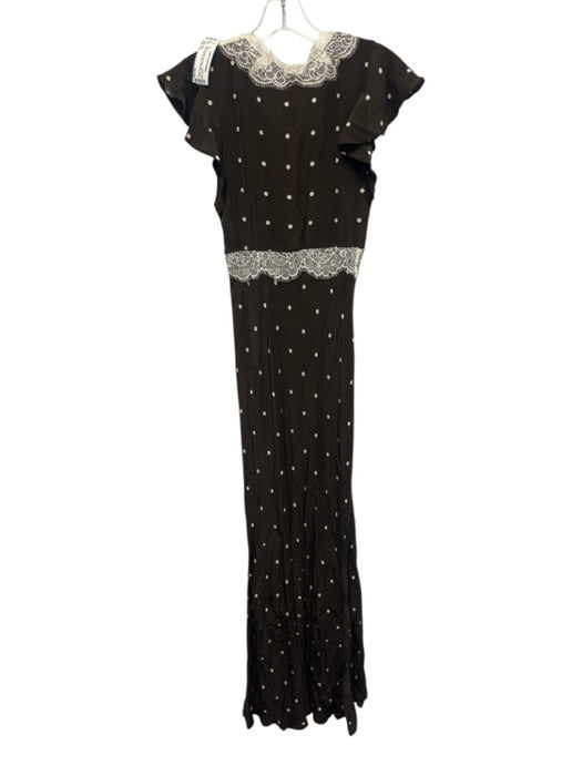 Rails Size XS Brown & White Print Rayon Blend Lace Trim Polka Dot Maxi Dress Brown & White Print / XS