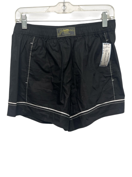 Ganni Size S / 36 Black & White Cotton Contrast Stitch Elastic Waist Mini Shorts Black & White / S / 36