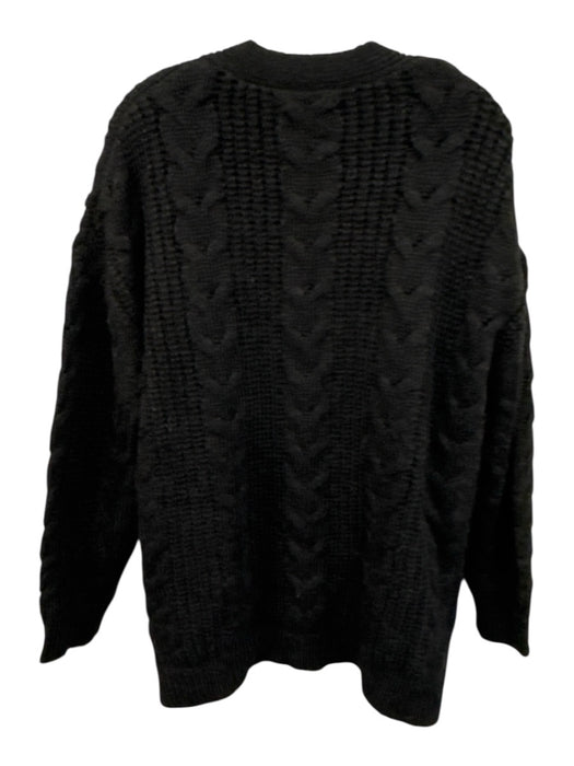 Jenni Kayne Size XS Black Alpaca Blend Cable Knit Button Front V Neck Sweater Black / XS