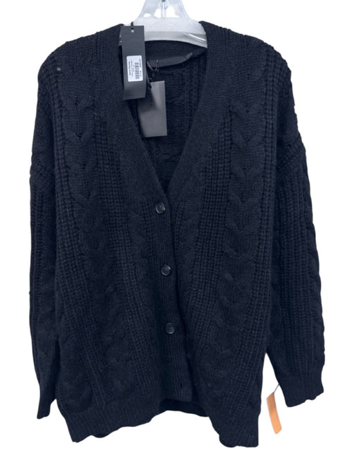 Jenni Kayne Size XS Black Alpaca Blend Cable Knit Button Front V Neck Sweater Black / XS