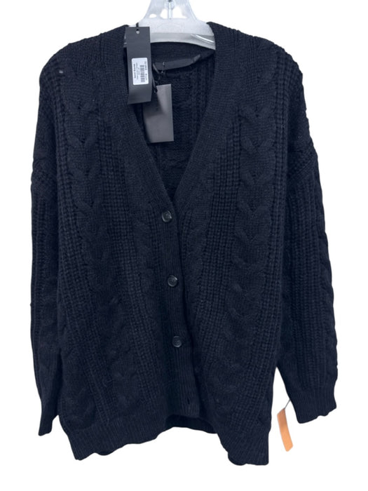 Jenni Kayne Size XS Black Alpaca Blend Cable Knit Button Front V Neck Sweater Black / XS