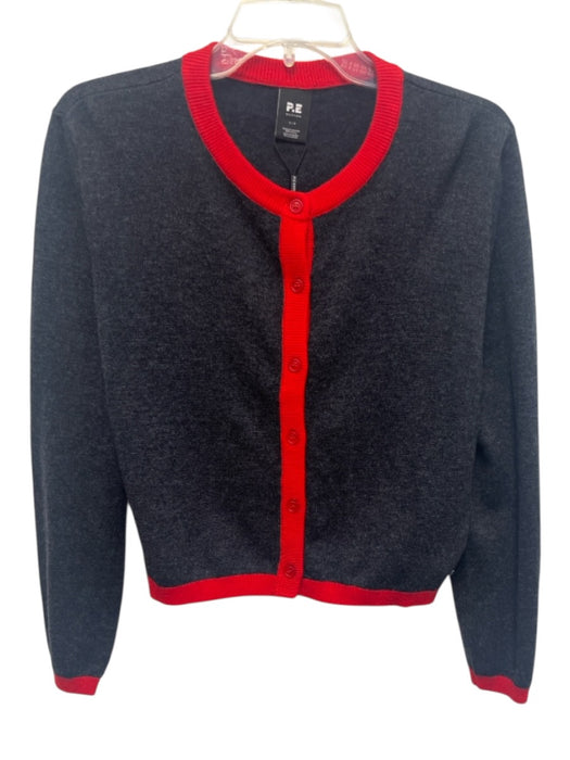 P.E Nation Size S Grey & Red Nylon Blend Ribbed Detail Button Up Cardigan Grey & Red / S
