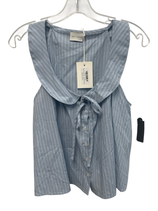Deiji Studios Size S Blue Cotton Sleeveless Button Up Tie Detail Top Blue / S