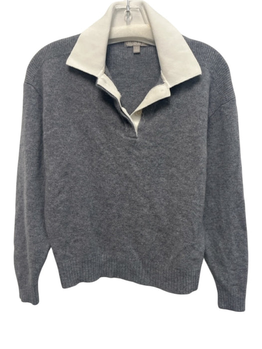 J Crew Size S White & Grey Wool Button Up & Collar Long Sleeve Sweater White & Grey / S