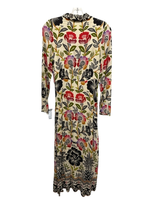 Farm Rio Size Small Beige & Multi Rayon Blend Long Sleeve Floral Dress Beige & Multi / Small