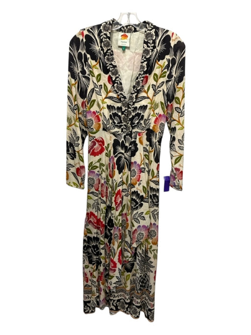 Farm Rio Size Small Beige & Multi Rayon Blend Long Sleeve Floral Dress Beige & Multi / Small