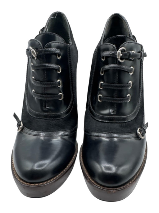 Gucci Shoe Size 10 Black Leather Ponyhair lace up Platform Ankle Booties Black / 10