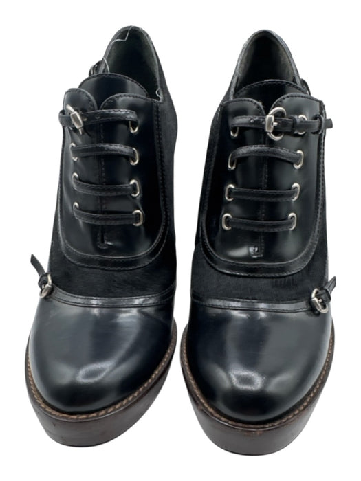 Gucci Shoe Size 10 Black Leather Ponyhair lace up Platform Ankle Booties Black / 10