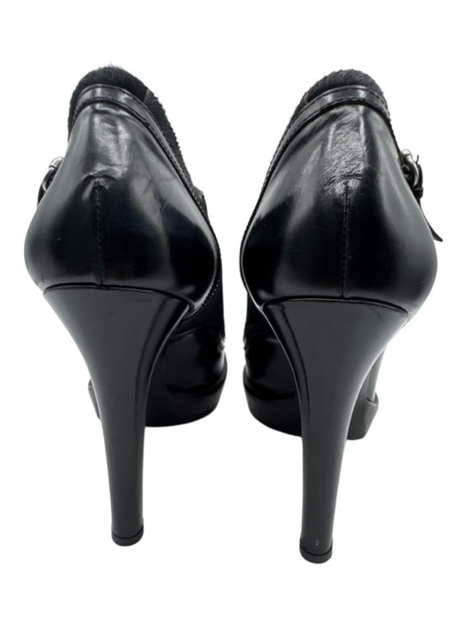 Gucci Shoe Size 10 Black Leather Ponyhair lace up Platform Ankle Booties Black / 10