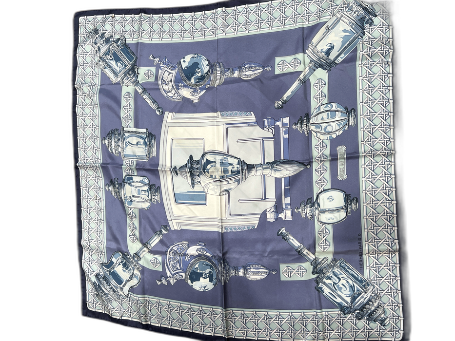 Hermes Blue Silk Feux de Route 90 cm Square Box Included scarf Blue / Large