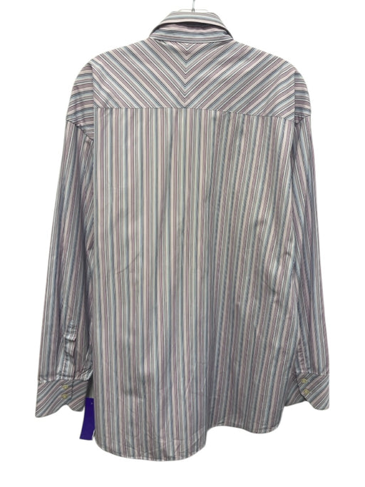 Ted Baker Size 17 Purple & White Cotton Striped Button Up Long Sleeve Shirt Purple & White / 17