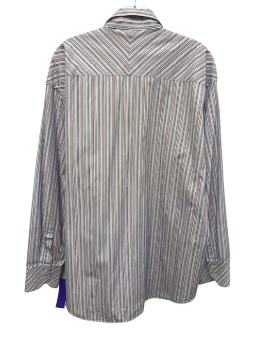 Ted Baker Size 17 Purple & White Cotton Striped Button Up Long Sleeve Shirt Purple & White / 17