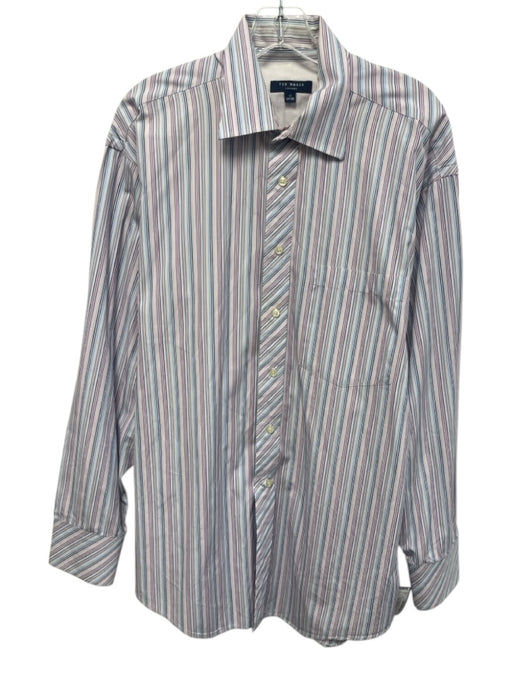 Ted Baker Size 17 Purple & White Cotton Striped Button Up Long Sleeve Shirt Purple & White / 17
