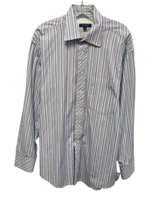 Ted Baker Size 17 Purple & White Cotton Striped Button Up Long Sleeve Shirt Purple & White / 17