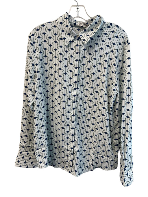 MNG Size L Green & Blue Polyester Long Sleeve Collar Abstract Print Top Green & Blue / L