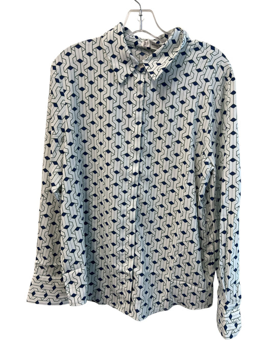 MNG Size L Green & Blue Polyester Long Sleeve Collar Abstract Print Top Green & Blue / L