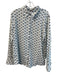MNG Size L Green & Blue Polyester Long Sleeve Collar Abstract Print Top Green & Blue / L