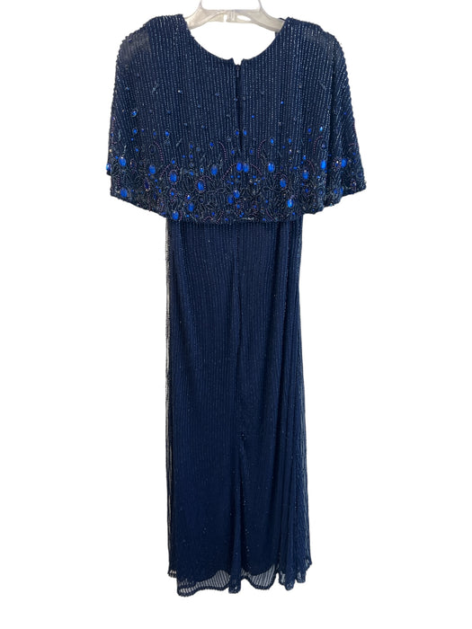 Mac Duggal Size 12 Blue Polyester Beaded Detail Cape Lined Back Zip Gown Blue / 12